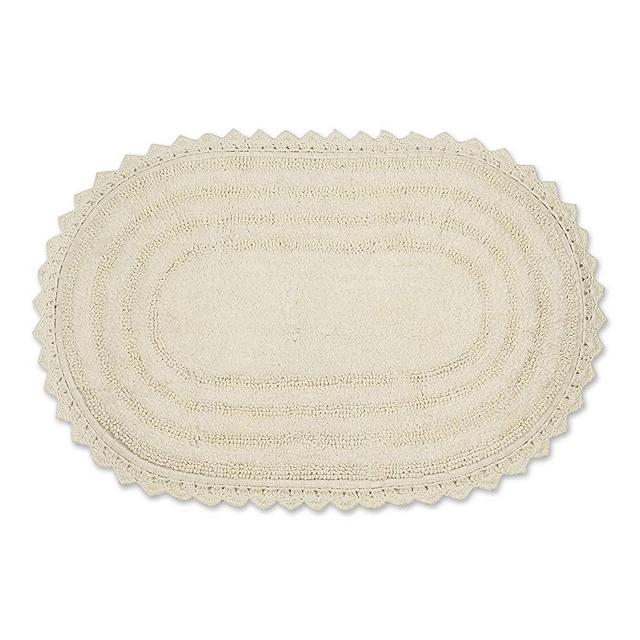 DII Crochet Collection Reversible Bath Mat, Large Oval, 21x34, Off White