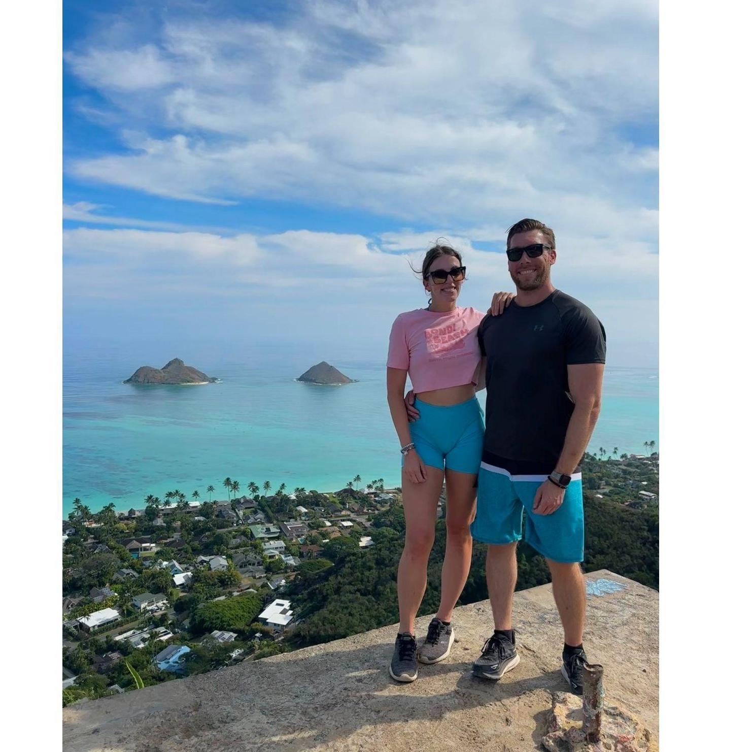 Lanikai pillbox hike overlooking our favorite beach on the island. We have so many fond memories here with our engagement photo shoot being one of them