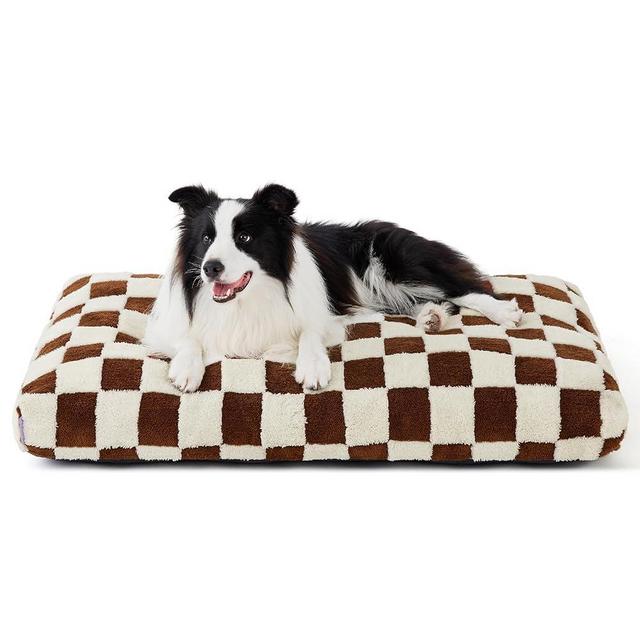 Lesure Large Dog Beds-Thick Shredded Chopped Foam Pet Bed Indoor with Removable Cover, Cute Modern Fuzzy Plush & Anti Slip Bottom, Brown