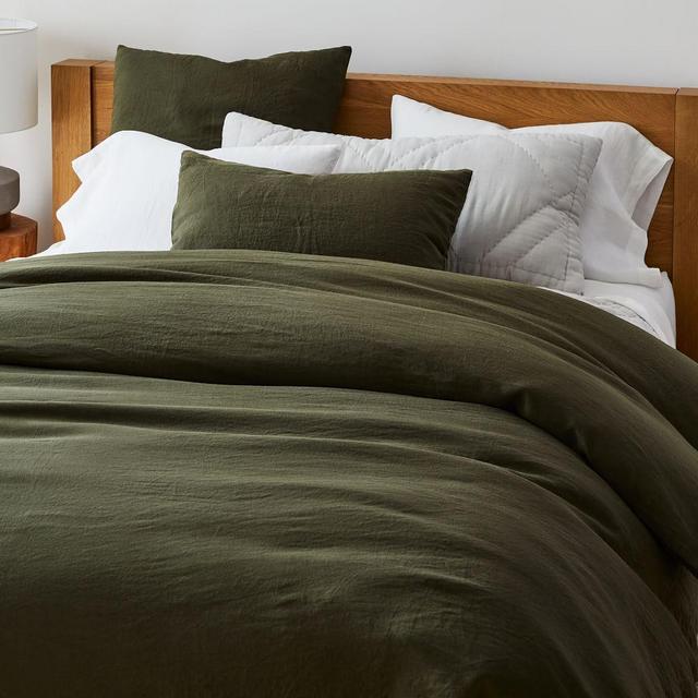 European Flax Linen Duvet, King/Cal. King, Dark Olive