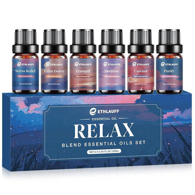 Relax Essential Oils, Essential Oil Set for Diffusers for Home, Humidifiers, Candle Making, Aromatherapy - Stress Relief, Calm Down, Tranquil, Meditate, Unwind, Purify, 6x10ml