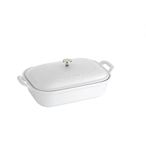 STAUB Ceramics Rectangular Covered Baking Dish, 12x8-inch, White