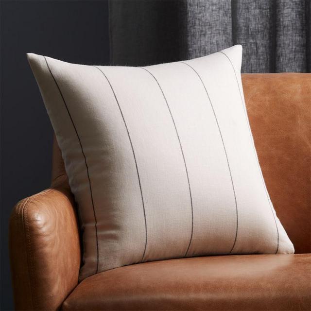 20" Pinstripe White Linen Pillow