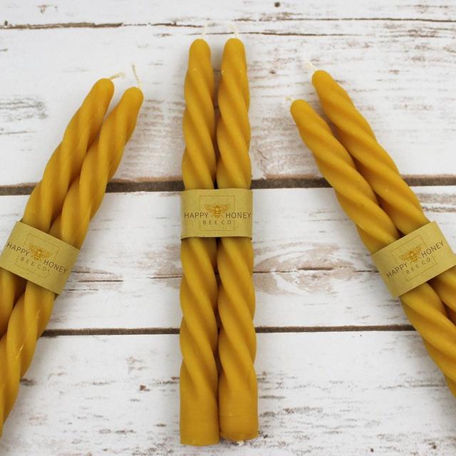Beeswax Twisted Taper Candles, Two Slender...
