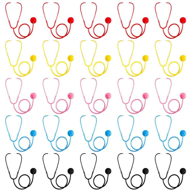 Leitee 25 Pieces Toy Stethoscope Bulk for Kid Real Working Stethoscope Disposable Plastic Doctor Nurse Costume Accessories for School Classroom Career Day Doctor Halloween Cosplay Kit