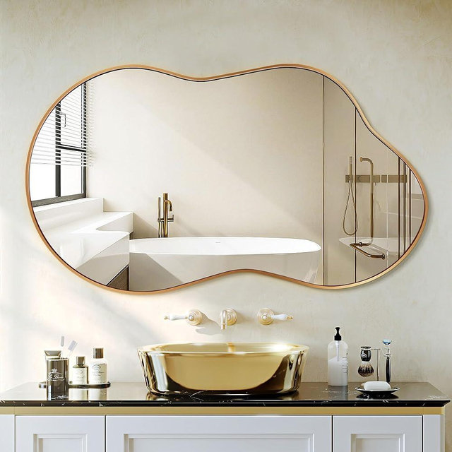 Dorlicecass Irregular Wall Mirror - Wall Mirrors Decorative 26"x46" Gold Asymmetrical Mirror Aviation Aluminum Alloy Frame for Bathroom, Bedroom, Living Room, Cloakroom, Entryway