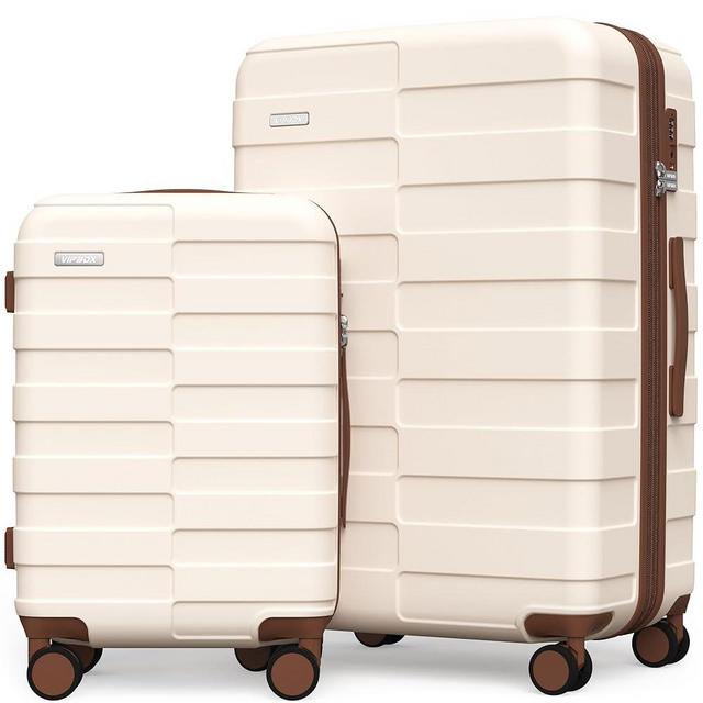 Vipbox Luggage Sets 2 Piece 20/28 Inch (3-YEARS VIP SERVICE) Hardside Expandable Lightweight Ultra Durable 100% Polycarbonate Carry On Travel Suitcase with Spinner Wheels TSA Lock, Elegant White