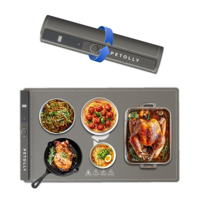 Petolly Warming Mat for Food–Large Food Warming Mat with 6 Hours & 8 Heating Elements, Adjustable Temperature, Portable Food warmer mat for Countertop, Perfect for Home, Parties, and Travel (Gray)