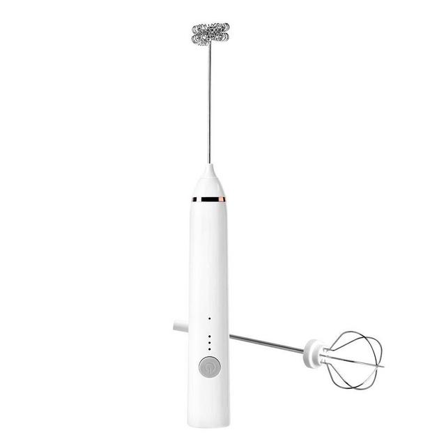 Milk Frother, Rechargeable Hand-Held Electric Milk Frother 3 Adjustable USB Charging Can Be Used for Bulletproof Coffee Protein Drinks Matcha Coffee Whisk (White)