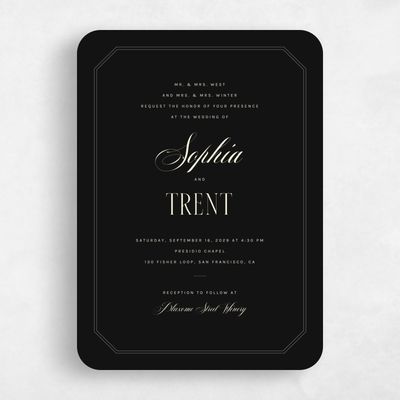 Black Rounded Wedding Invitation - Naida Portrait