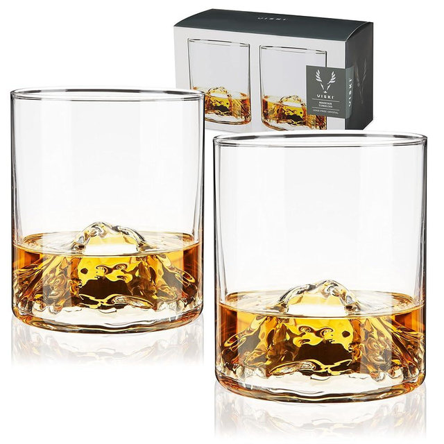 Viski Mountain Tumblers Set of 2 - Crystal Hand-Blown Cocktail Glasses Set - 9 Oz Capacity