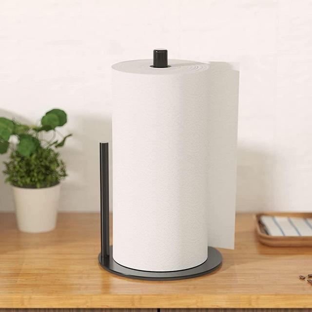 Paper Towel Holder Black Kitchen Roll Holder, Premium Stainless Steel Paper Towel Holder for Kitchen Roll Organize, One-Handed Operation Countertop Roll Dispenser with Weighted Base