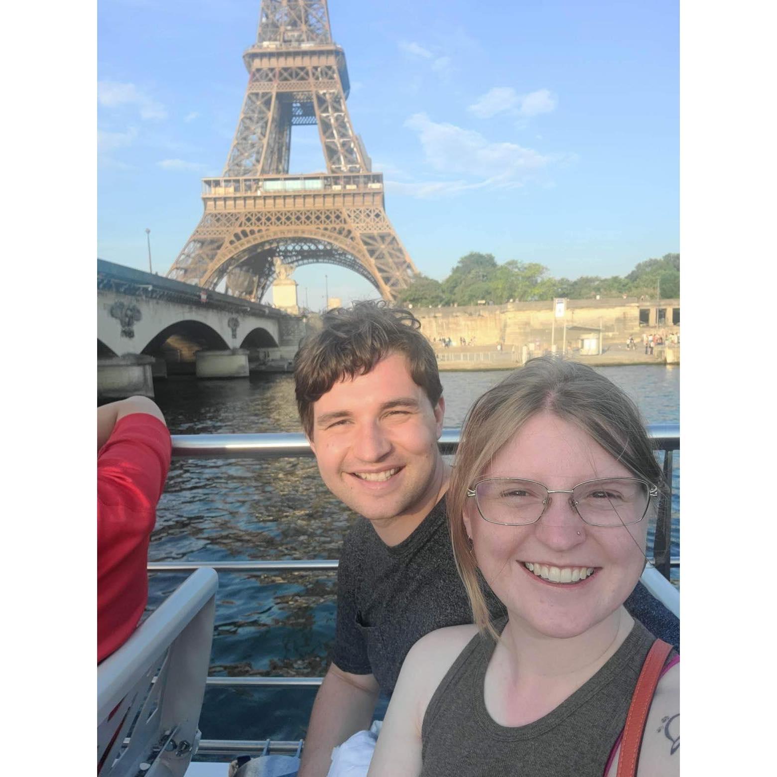 On a boat ride on the Seine.