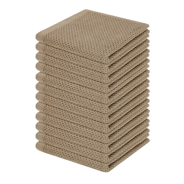 Homaxy 100% Cotton Waffle Weave Kitchen Dish Cloths, Ultra Soft Absorbent Quick Drying Dish Towels, 12 x 12 Inches, 12-Pack, Tan