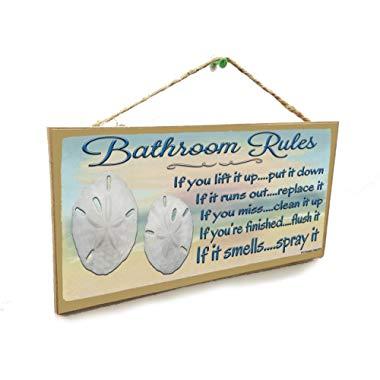 Bathroom Rules If It Smells Spray It Beach Sand Dollar Sign Plaque 5"x10"
