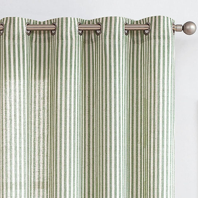 jinchan Linen Curtains for Living Room Sage Green Striped Curtains for Bedroom Ticking Stripe Pattern Curtains Light Filtering Pinstripe Window Treatment 2 Panels 84 inches Long