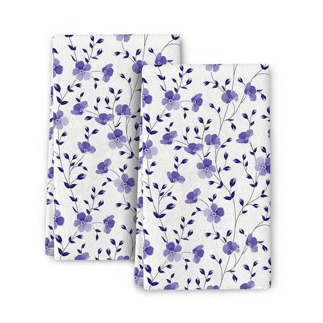 Bapcoku Purple Flower Kitchen Dish Towels Set of 2, Absorbent Drying Cloth Tea Towels for Cooking Baking Farmhouse Home Decor,Decorative Dish Towels Hand Towels for Kitchen Clearance