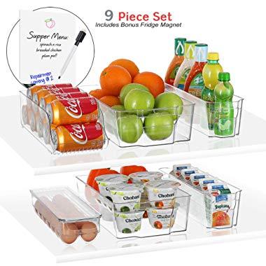 StorageMaid Stackable Storage Fridge Bins - Refrigerator Organizer Bins for Fridge, Freezer, Pantry And Kitchen. Includes Bonus Magnetic Dry-Erase Whiteboard & Markers Set (9-Piece Set)