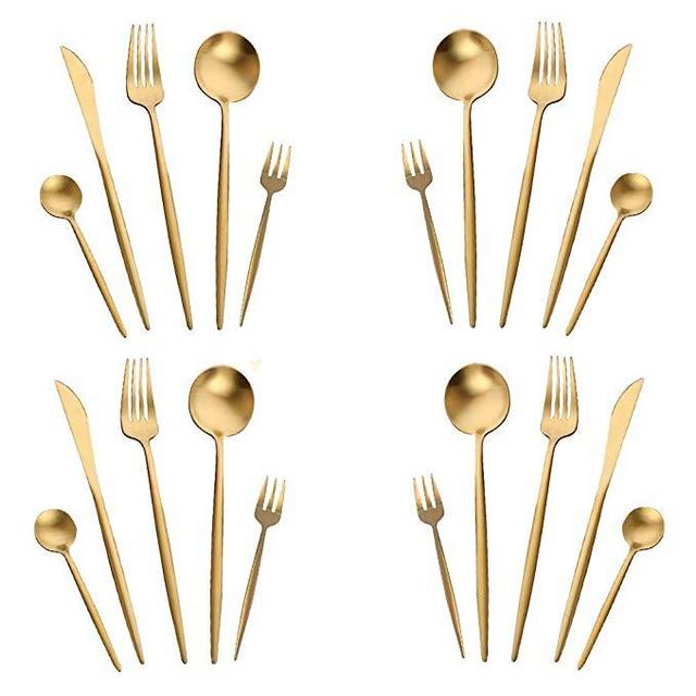 WOAIWO-Q Cutlery Set Stainless Steel,Flatware Set for 4 Person, Kitchen Silverware Cutlery Tableware Dinnerware Anti-rust Rose Gold Utensil Set, Steak Knife Set (Gold)