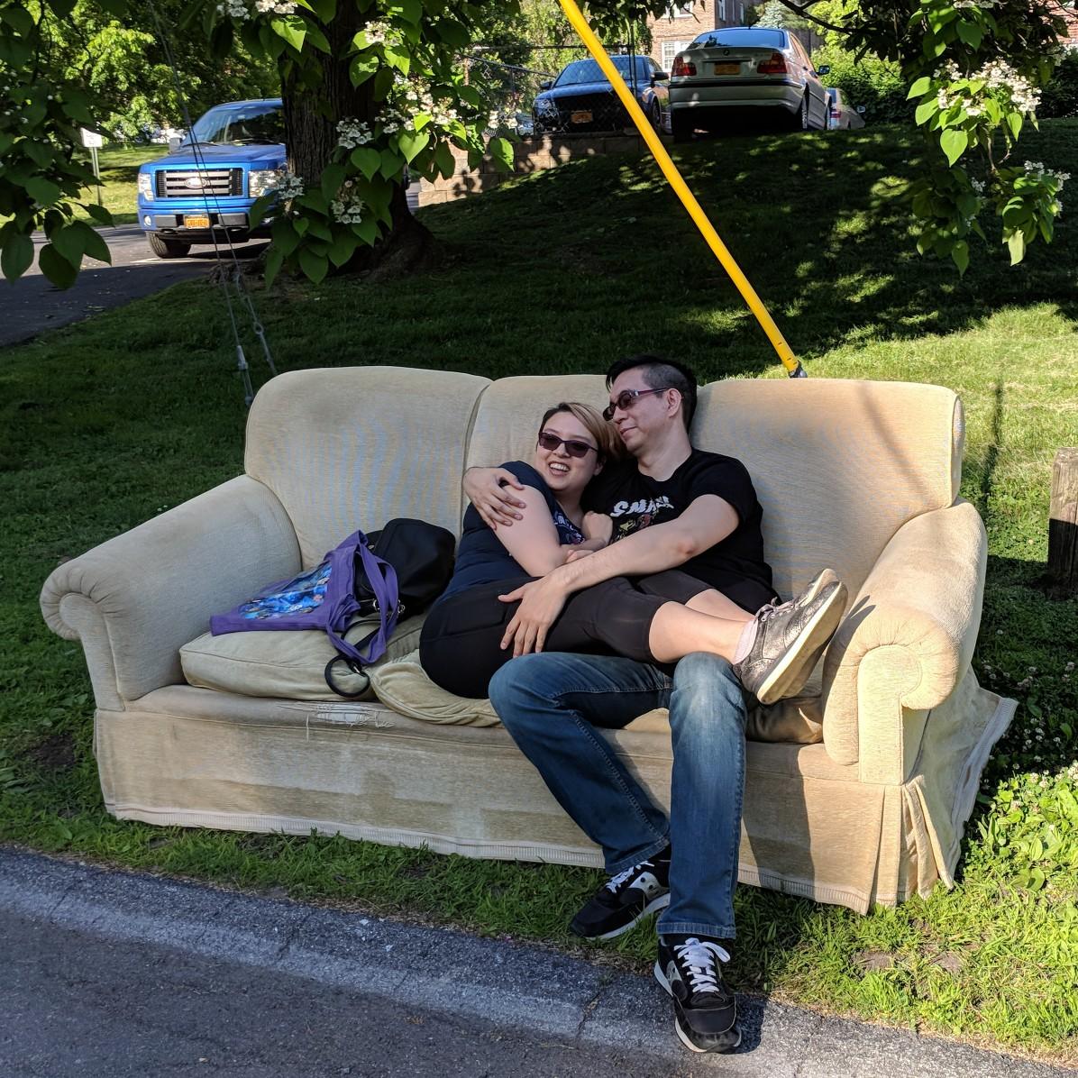 The last day we spent in NY before moving to LA. Our beloved living room couch is out for trash pickup.