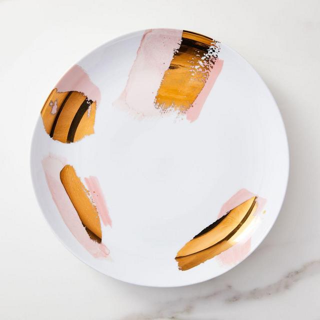 Gilded Brustrokes Dinner Plate, Apricot, Metallic Gold