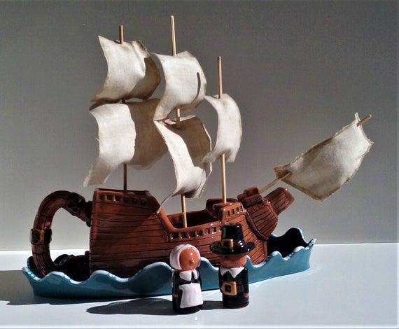 Mayflower Gravy Boat, Sea Saucer and Quaker Shakers
