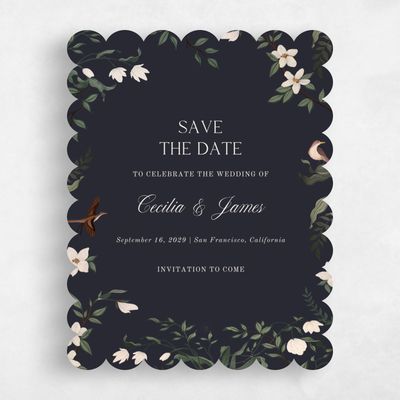 Black Scalloped Wedding Save the Date - Oiseau Portrait