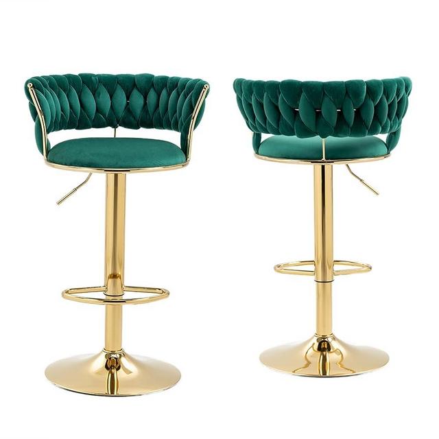 Zushule Swivel Bar Stools Set of 2 - Terciopelo Sillas para Barra de Cocina - Adjustable Counter Height Chairs with Footrest for Kitchen, Dining Room (A Style, Emerald)