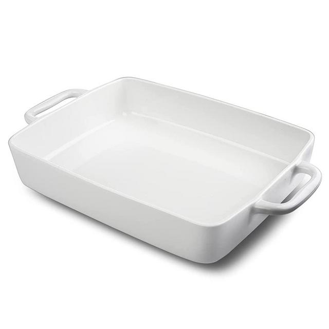 Livfodrm 9 x13 Baking Dish Ceramic Lasagna Pan Deep for Oven, Large Bakeware Tray Rectangular Casserole Dishes with Double Handle for Cooking and Daily Use -White