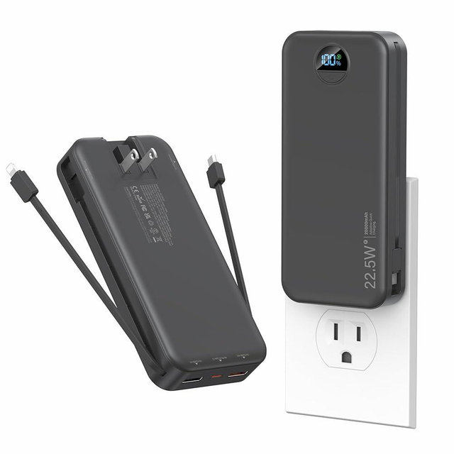 Ffnpua Portable Charger with Wall Plug, 20000mAh USB C Fast Charging Power Bank, External Battery Pack with Built in Cables, Digital Display, 5 Output 2 Input for iPhone Android Cell Phone Tablet