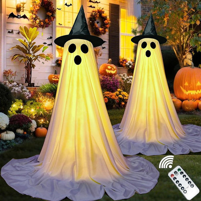 2Packs Halloween Decorations-Halloween Decorations Outdoor,Light Up Spooky Ghost Decoration Indoor with Remote Control LED String Lights,Ghost Outside Decor for Yards Porch Gardens Lawn Party