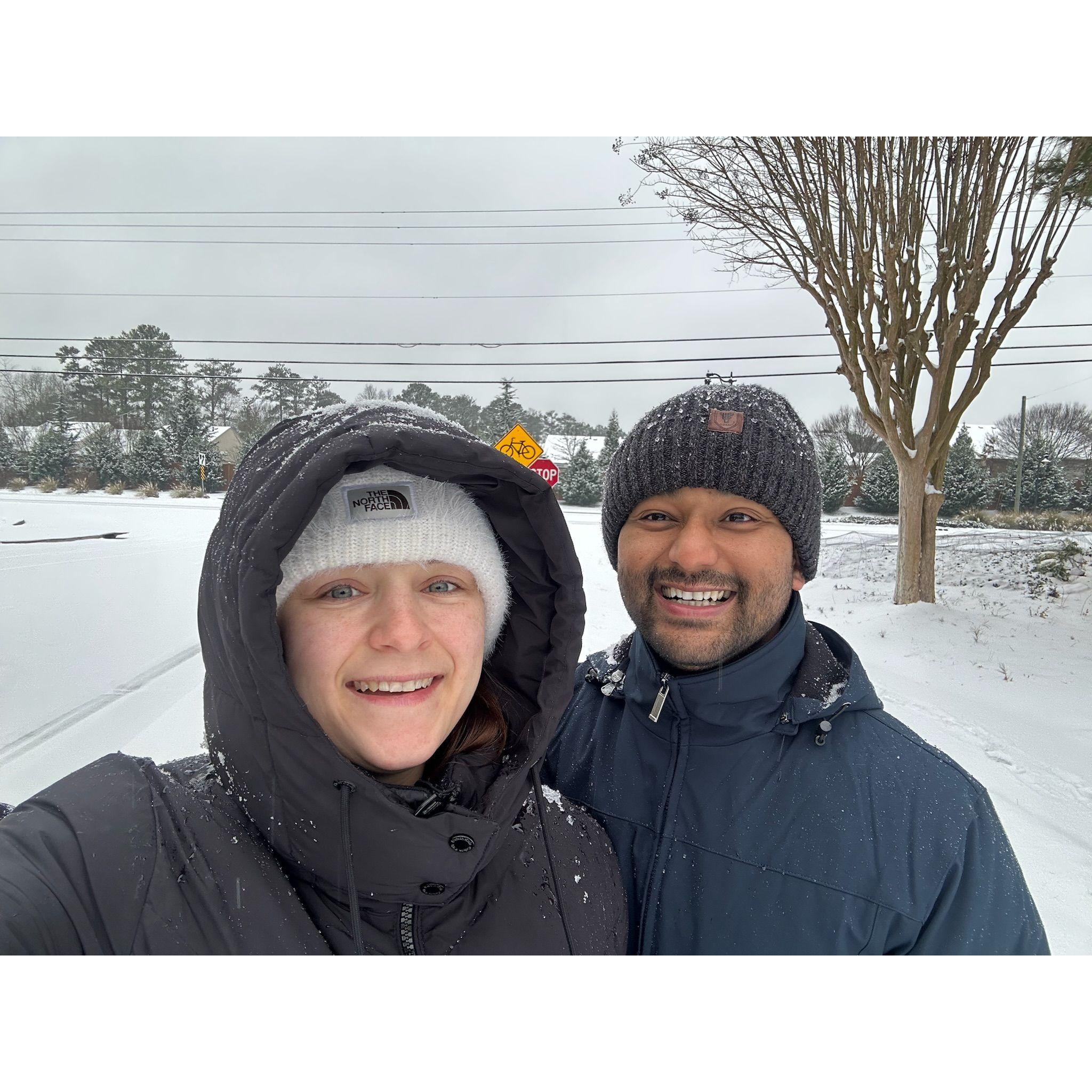 First snowfall together, December 2024, GA, USA. 

We went outside and played with snowballs and made snow angels.
