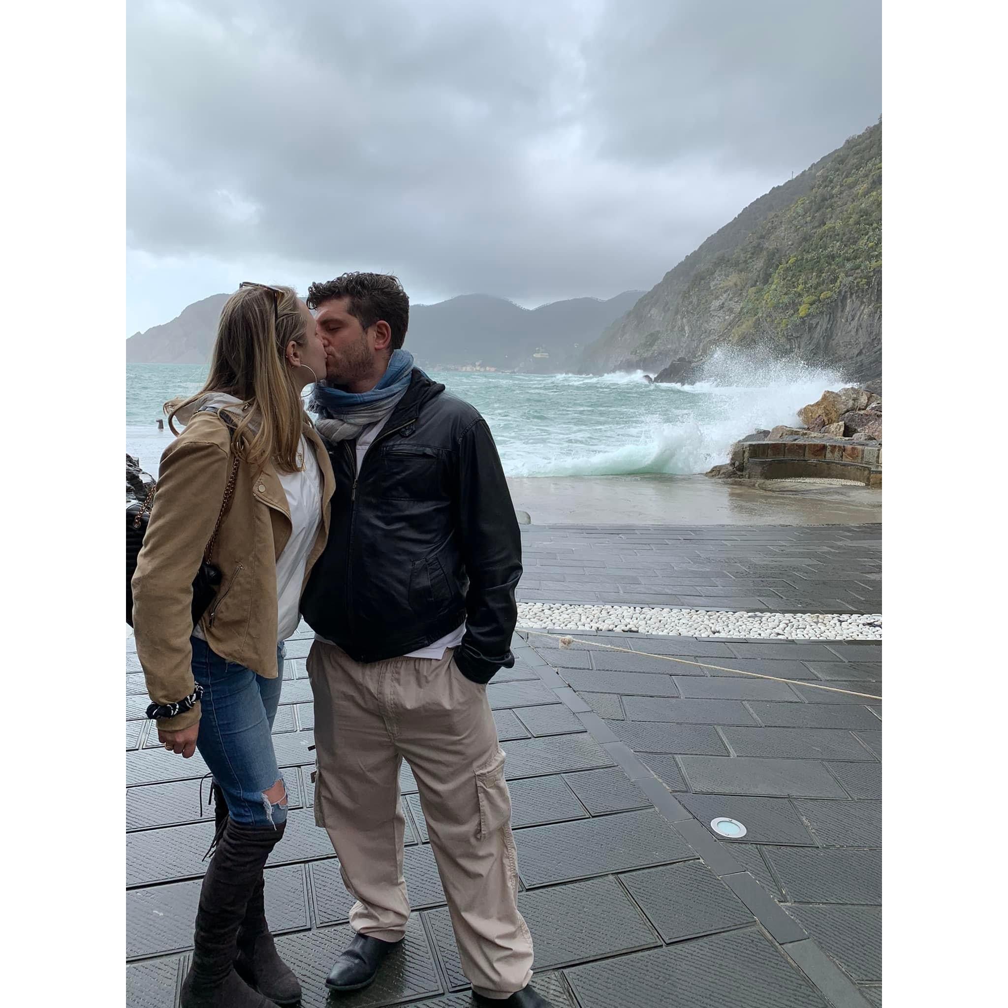 Kiss in the sea spray at Cinque Terre :-)