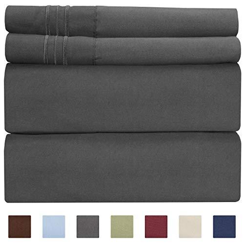 King Size Sheet Set - 4 Piece - Hotel Luxury Bed Sheets - Extra Soft - Deep Pockets - Easy Fit - Breathable & Cooling Sheets - Wrinkle Free - Comfy – Dark Grey Bed Sheets - Kings Sheets – 4 PC