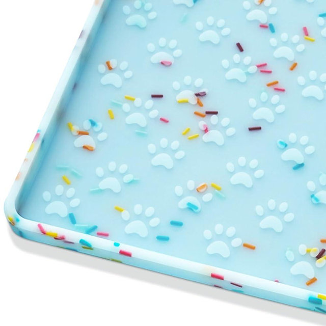 Ptlom Dog Food Mat Anti-Slip Dog Bowl Mats for Food and Water, Waterproof Pet Placemat Prevents Messy Spill to Floor, Silicone Puppy Feeding Tray for Small, Medium and Large Dogs Cats, Blue