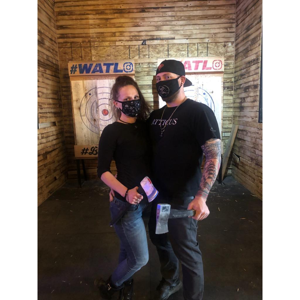 Our first picture together post axe throwing. (Susan kicked Justin's ass!)