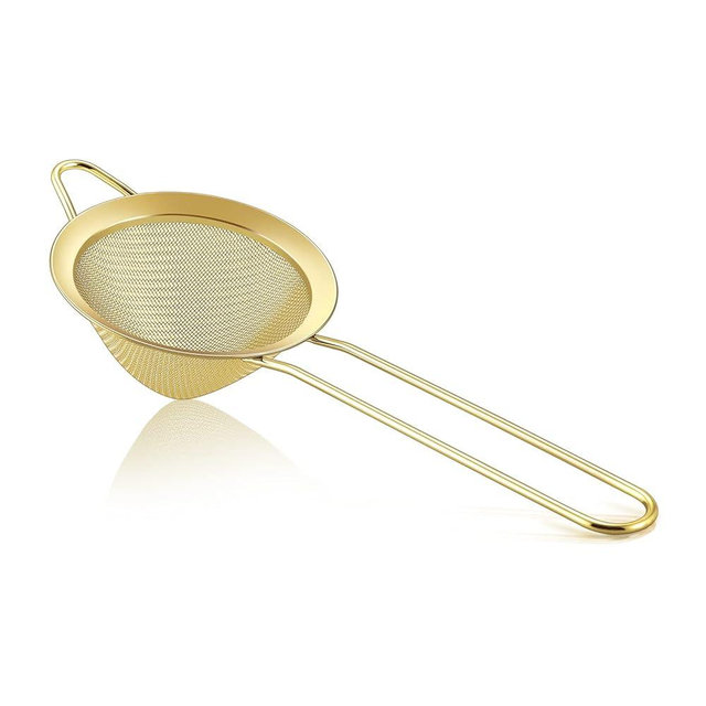 TeamFar Fine Mesh Strainer, 3.3’’ Stainless Steel Tea Strainer with Long Handle, Small Conical Cone Mesh Strainer for Cocktail Coffee Juice Flour, Non-Toxic & Easy Clean, Hanging Loop, Gold