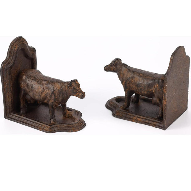 Cow Bookends Decorative, Farmhouse Antique Book Ends, Set of 2