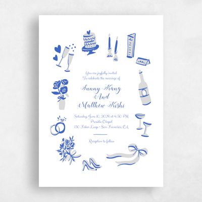 Cornflower Blue Wedding Invitation - Remi Portrait