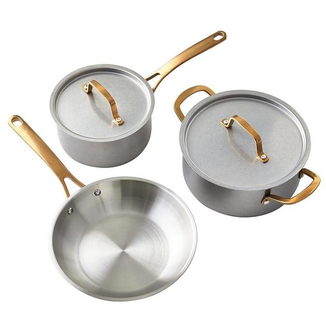 Martha Stewart 5 Piece Stainless Steel Cookware Set with Brass Handles (97389.05)