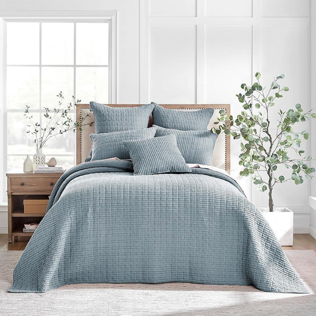 Levtex Home - Mills Waffle - King Bedspread Set - Chambray Cotton Waffle - Quilt Size (118 x 120in.), Sham Size (36 x 20in.)