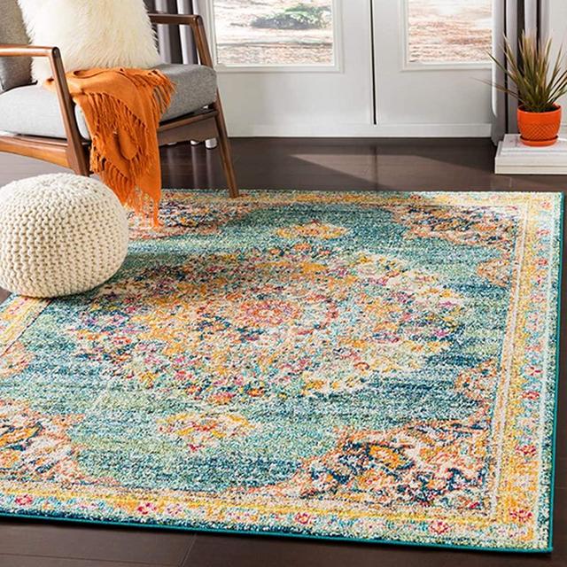 Tomales 2' x 3' Moroccan Bohemian Updated Traditional - Oriental Area Rug - Rectangle - Polypropylene - Teal, Navy, Pale Blue, Bright Orange, Green, Red, Coral, Fuschia, Saffron, Yellow, Light Gray