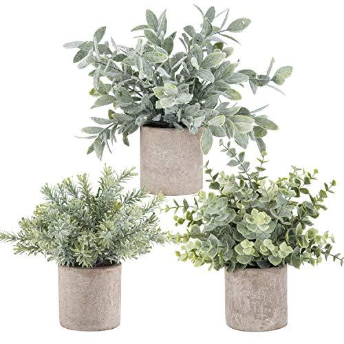 3 Pack Mini Potted Fake Plants Artificial Plastic Eucalyptus Plants for Home Office Desk Room Decoration