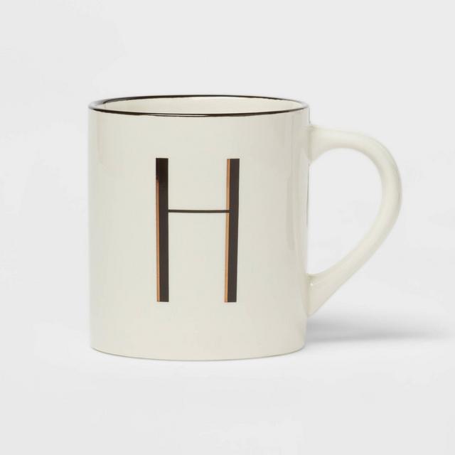 16oz Stoneware Monogram H Mug Ivory - Threshold™
