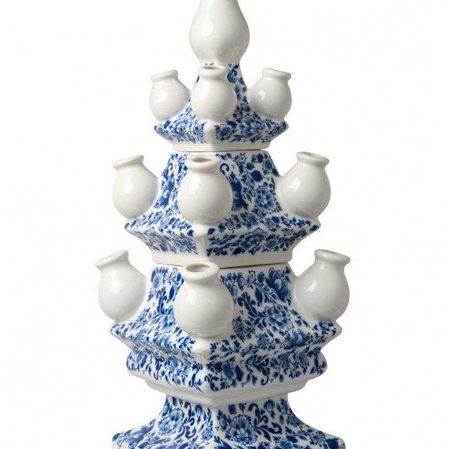 Delft blue tulip vase three-piece pyramid style, tulipiere