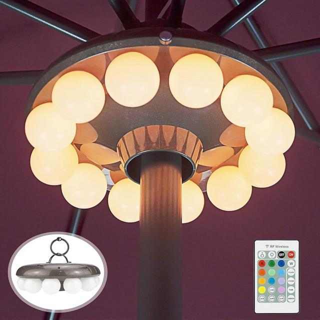 BIGMONAT Patio Umbrella Light Outdoor with RF Remote Controll/Hanging Lights of 12 Colors Changing/Battery Pole Light for Table Umbrella,200Lumens Eye-Care/Brightness Dimmable and Timer Setting