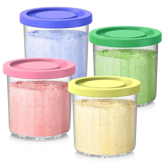 SWANTIARA Creami Containers Replacement for Ninja Creami Pints and Lids - 4 Pack, 16oz Cups Compatible with NC300 NC301 NC299AMZ Series ninja creamy Ice Cream Maker, Creami ninja accessories