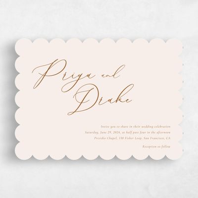 Beige Scalloped Wedding Invitation - Merlo Landscape