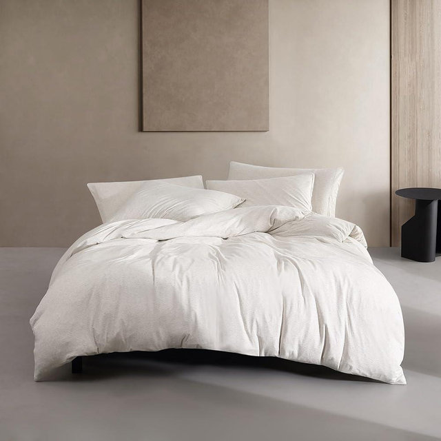 Calvin Klein - King Duvet Cover Set, Luxuriously Soft Home Decor, Modern Cotton Melange Jersey Bedding (Ivory Grey Heather, King)