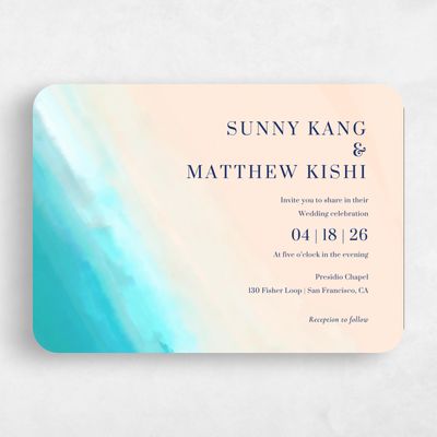 Blue Rounded Wedding Invitation - Chelan Landscape
